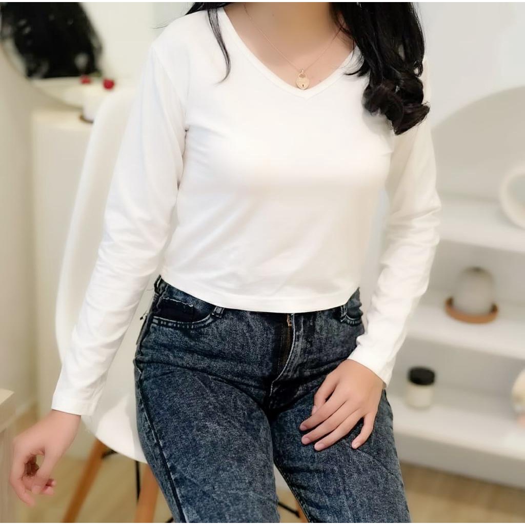 BEFAST - ZFS OOTD Wanita Atasan Kaos NIMAS / FEMI VNECK SLIM FIT BODY CROP TOP / Atasan Lengan Panjang / Kaos Kekiniaan Remaja / Kaos Polos Keluaran Terbaru 2022 / Kaos Leher V / Termurah