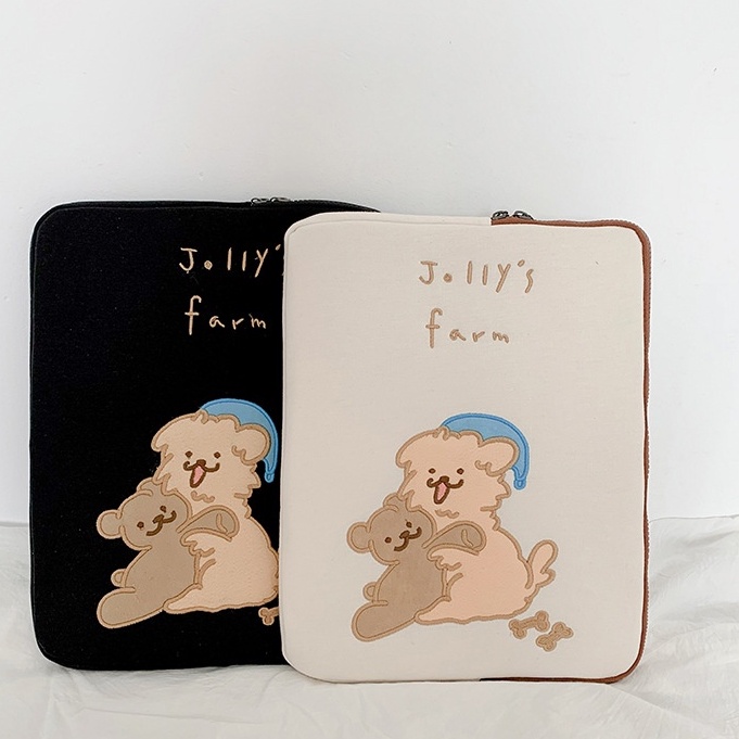 Sleeve Pouch Sarung Tas Bag Case Ipad Tab Tablet Macbook Air Pro Laptop Asus Acer Lenovo HP Huawei 11 12 13 14 15 inch Motif Gambar Puppy Anjing Warna Putih Lucu Cute Murah Korean Model