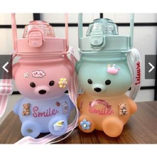 Botol Minum Bear Smile Gradasi Free Sticker 2D 3D Tali 1300ml