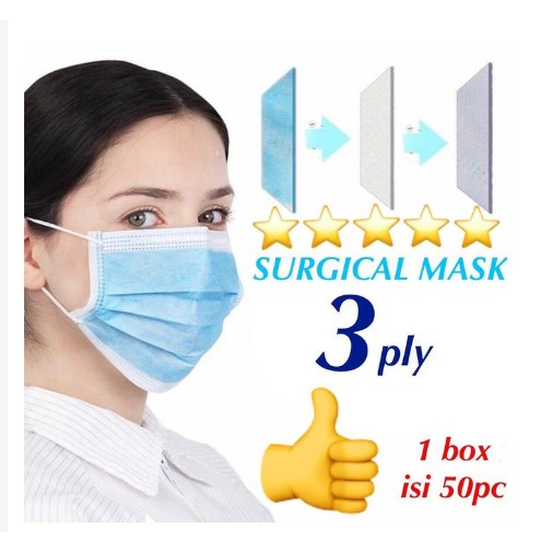 Promo Shopee Masker earloop Surgial Mask isi 50 pcs bersertifikat