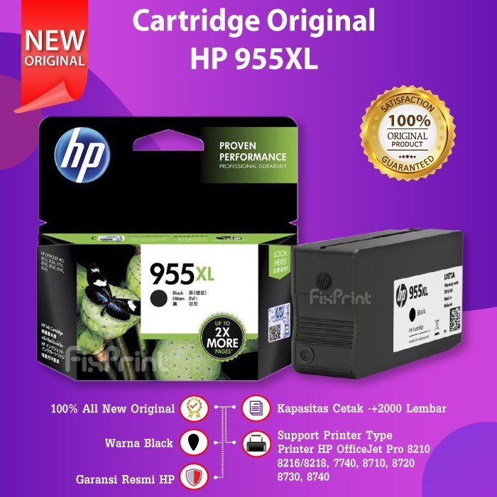 Cartridge Tinta HP 955XL 955 XL Black Cyan Magenta Yellow Original 7720 7730 7740 8210 8216 8710