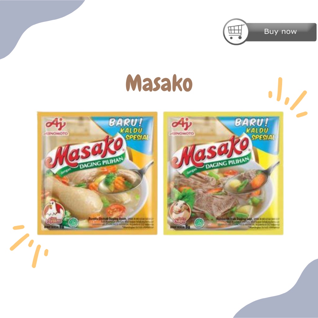 

Masako Kaldu Ayam dan Sapi | Per Renceng Gantung 11 gr x 12 sachet