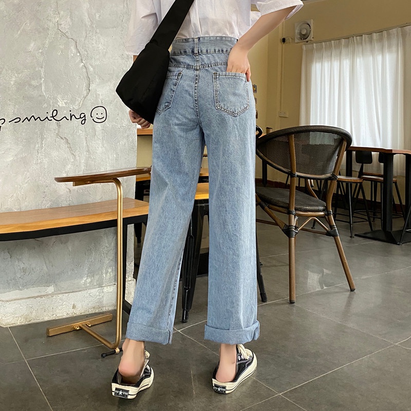 Celana Jeans Wanita High Waist Straight Pants Korean Style Celana Panjang