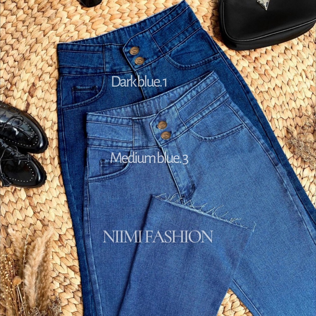 NIMI - Michella Celana Jeans Cutbray Wanita Cutbray Highwaist Jeans Unfinished