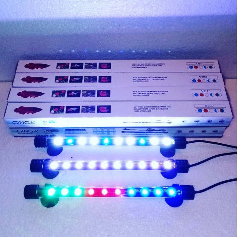 Lampu celup led aquarium 30cm T4 300 30 cm putih biru pink 3warna pelangi RGB (ALL MERK)