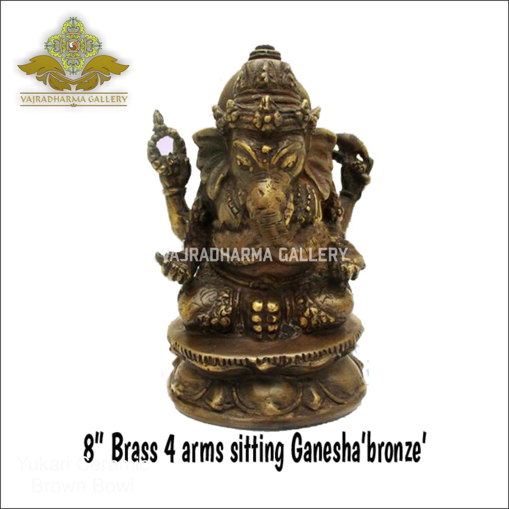 Patung/Rupang/Arca 8" Brass 4 Arms Sitting Ganesha Bronze/Perunggu