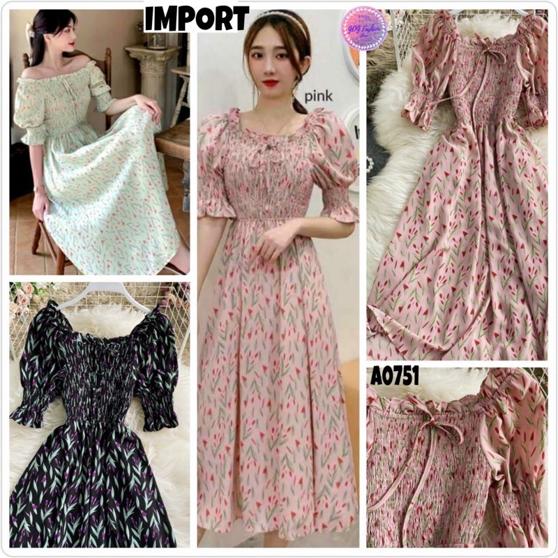 GDG Fashion Pakaian Perempuan Terusan Dress Casual Dress Smoke Kerut Dada Katun Import Wanita A6017