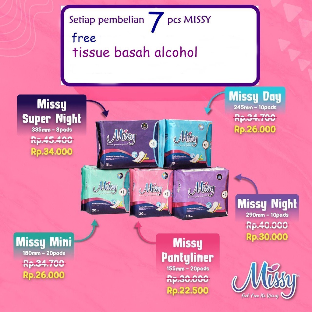 Pembalut Wanita Missy PANTYLINER MINI DAY NIGHT SUPER NIGHT ULTRA NIGHT GENTLE FREEZE