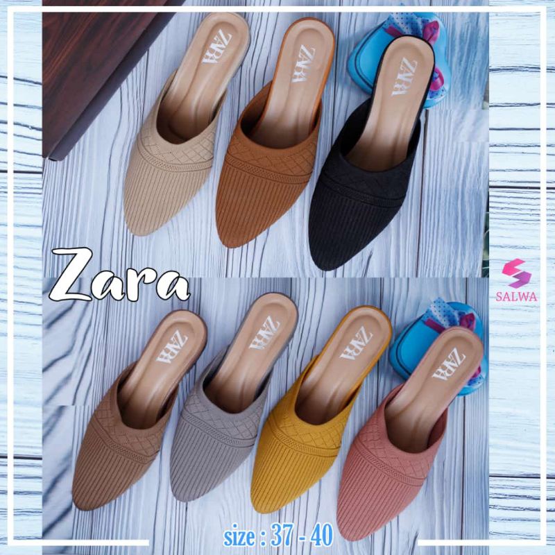 sandal selop Zara rajut import hak 3cm