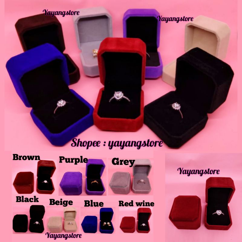 Kotak Cincin - Box Cincin - Tempat Cincin - Ring box Beludru Lamaran Tunangan Import