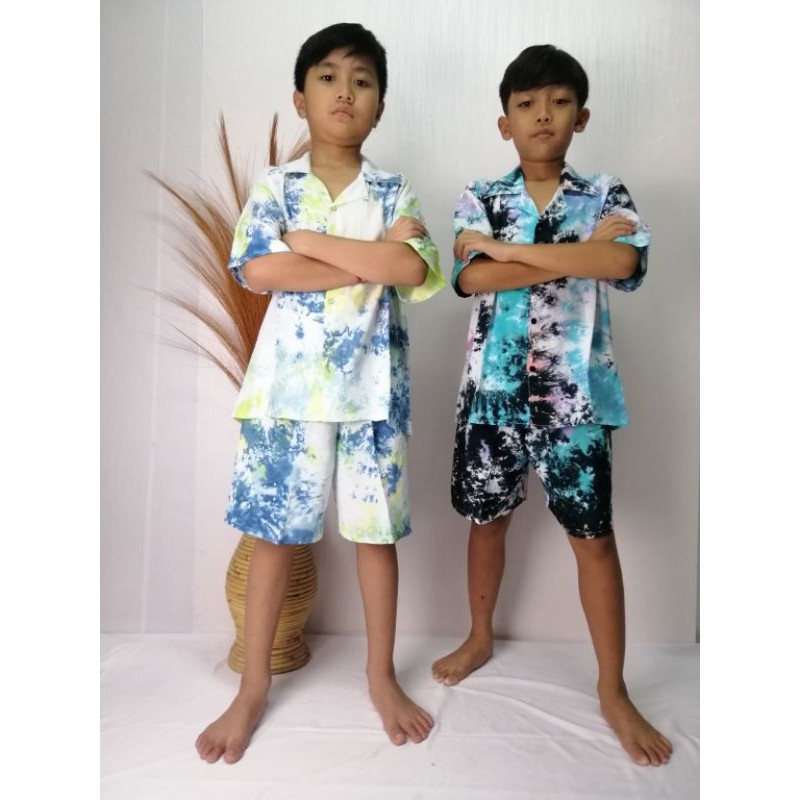 Set Pajamas Anak Tie Dye Rayon Bali Celana Pendek (2-9 th) / BALI SET / PIYAMA SET / SET ANAK