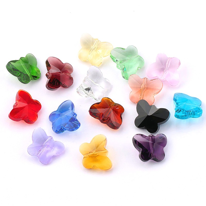 Kupu -kupu kristal Austria lurus lubang gelas gantung 14mm 28pcs