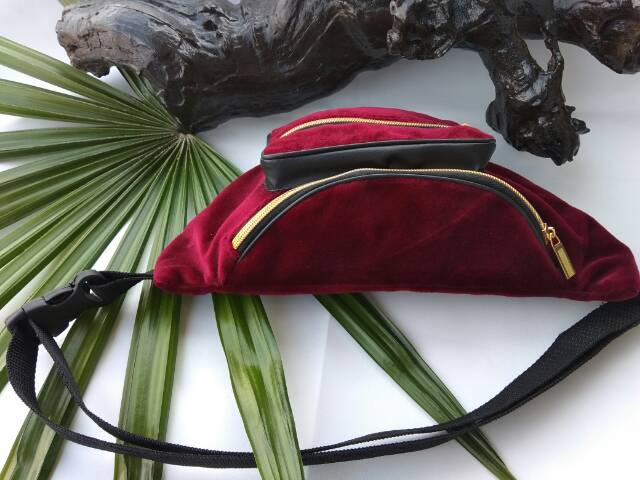 Waistbag bludru velvet maroon red Velvet