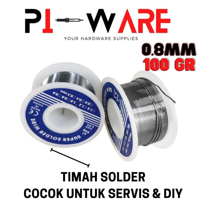 Pi-Ware Timah Kawat Solder Tin Ukuran 0.8mm isi 100gr