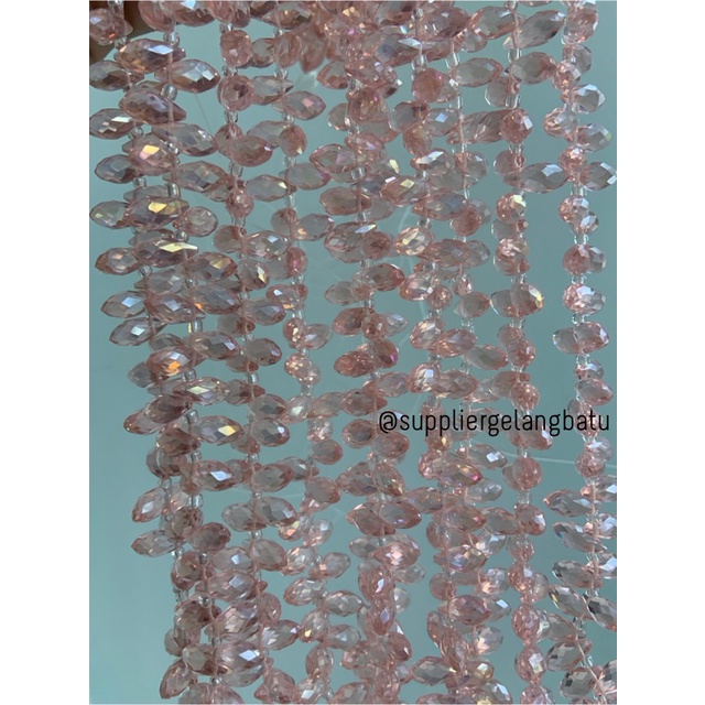 KRISTAL CEKO TETES AIR MATA 6MM BABY PINK ROSE QUARTZ LUBANG SAMPING