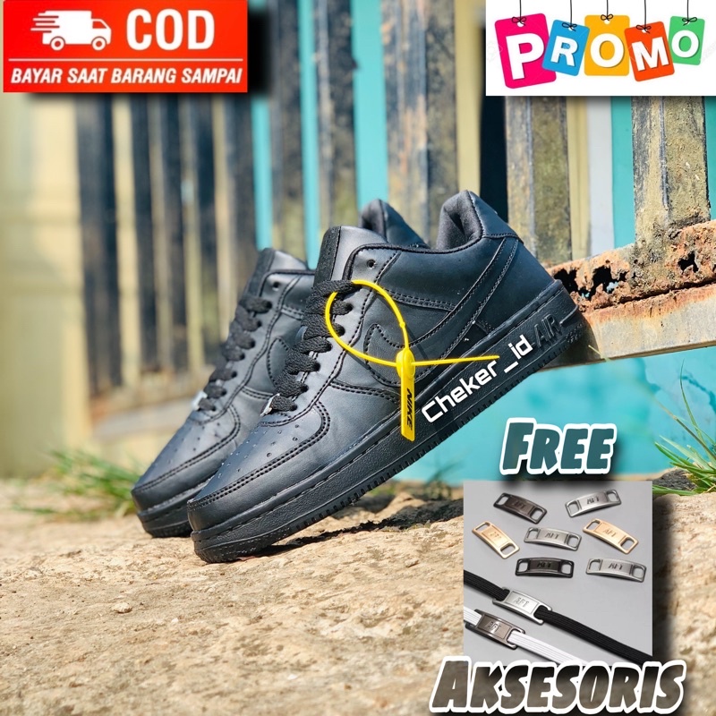 SEPATU SNEAKERS NK3 A1R FORC3 PRIA DAN WANITA FULL BLACK HITAM POLOS FASHION TERBARU