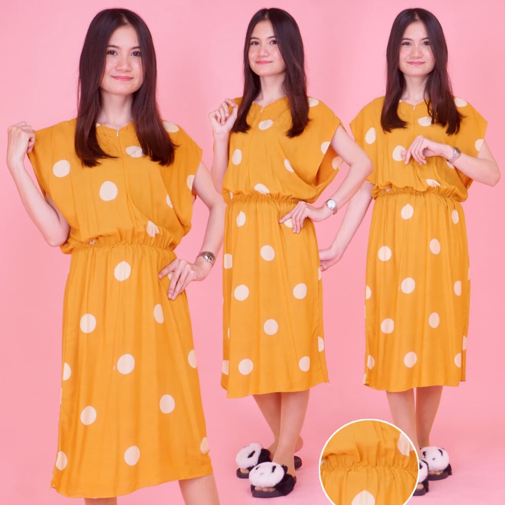 DASTER MANOHARA SANTUNG PAKAIAN BAJU TIDUR MURAH KEKINIAN BATIKWARNA-MHS Polkadot Kuning