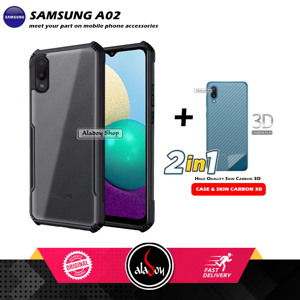 Case Samsung A02 Armor Fusion Transparent Casing Free Skin Carbon 3D