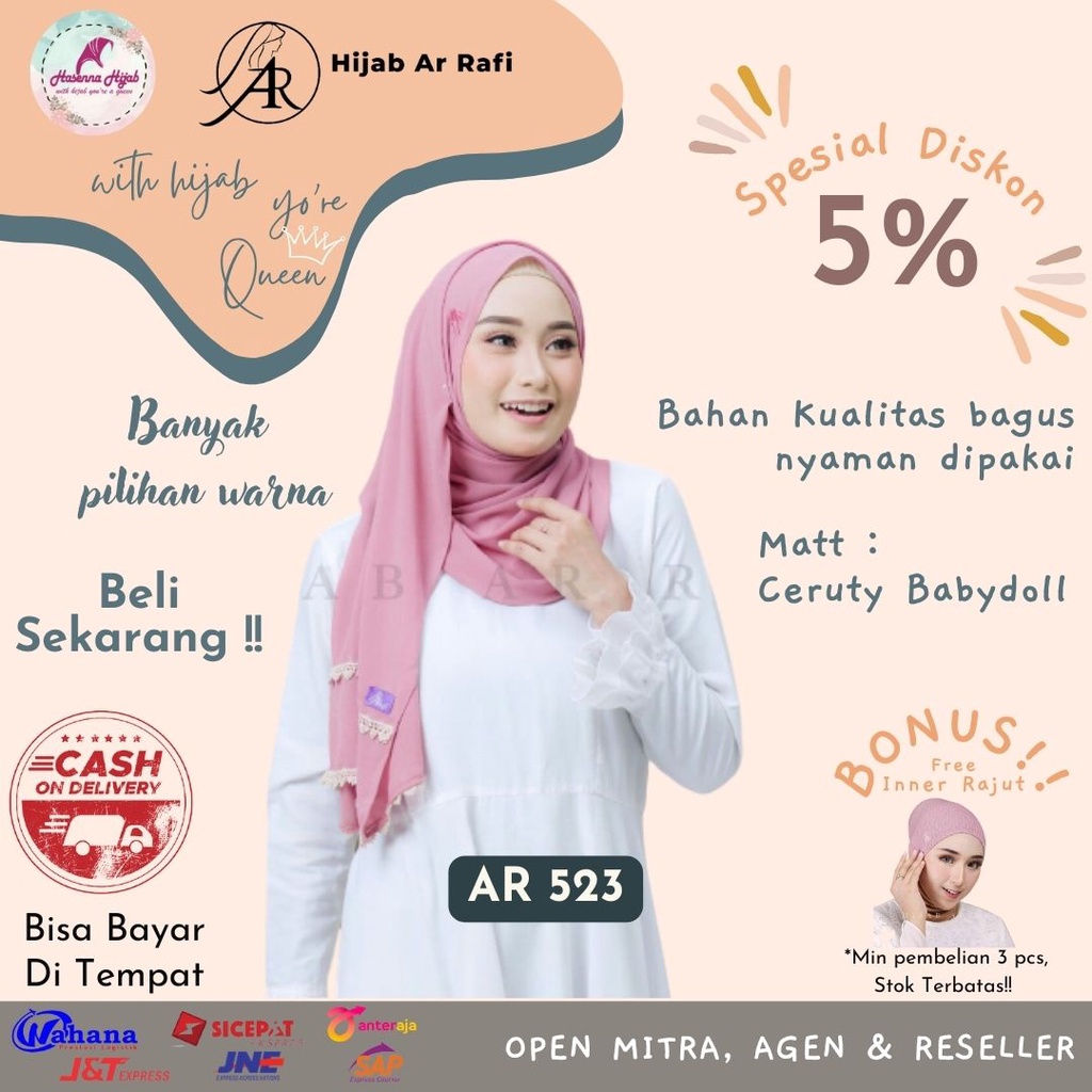 Hijab Arrafi Terbaru AR 523 Pashmina Ceruty Babydool