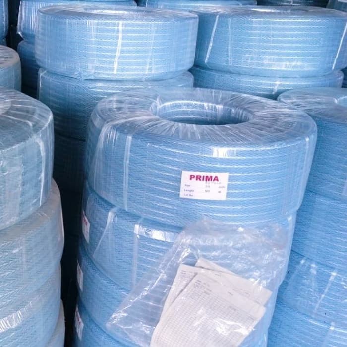 Selang Air Taman Irigasi Kaku Anyaman Serat Benang Putih Bening Transparan Murah Diameter 3/4" PRIMA