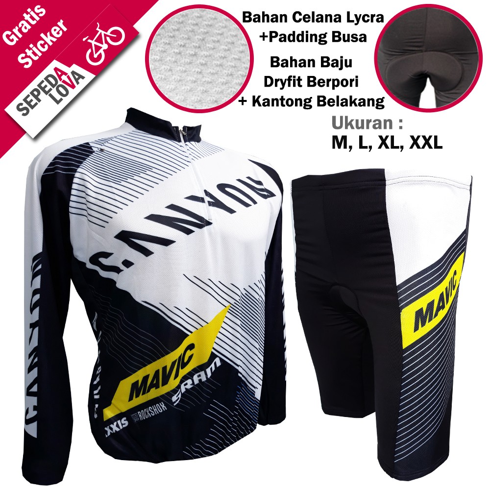 Stelan Jersey Celana Sepeda MTB Canyon Mavic Putih - Lengan Panjang