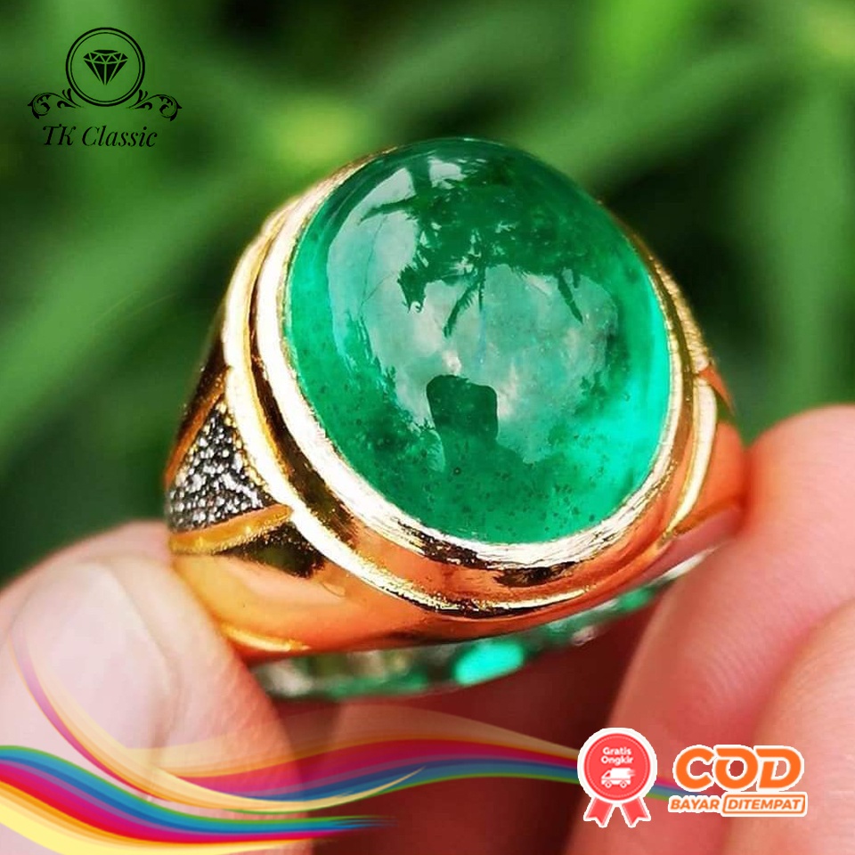 Natural Batu Permata Cincin Pria Green Zamrud Colombia Oval Chatam Top Kristal High Quality