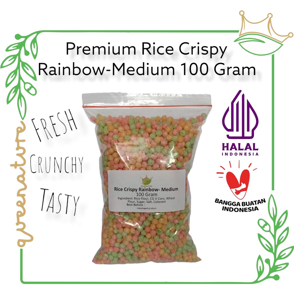 Rice Crispy Rainbow Round (Small/Medium) 100 gram Krispi Beras Warna Bulat (Kecil/Sedang) Premium
