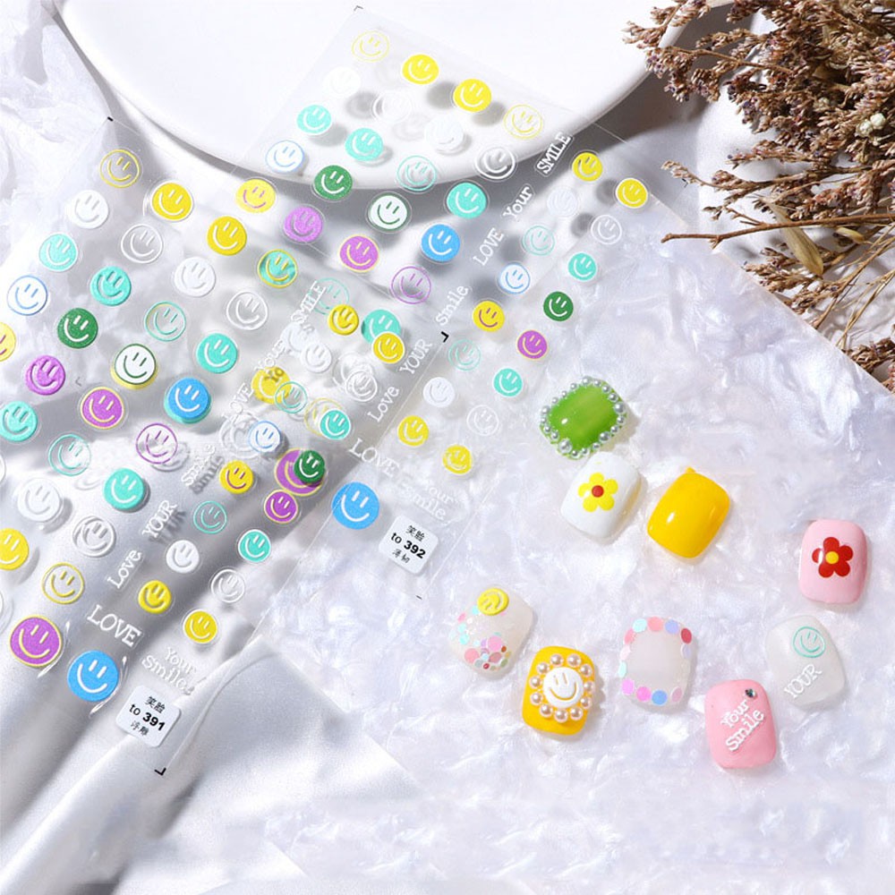 ELEGANT Salon Nail Water Slide Decals Japanese Nail Decoration Smiley Nail Sticker Embossed New Colorful Self-Adhesive Cartoon Flowers DIY Nail Art