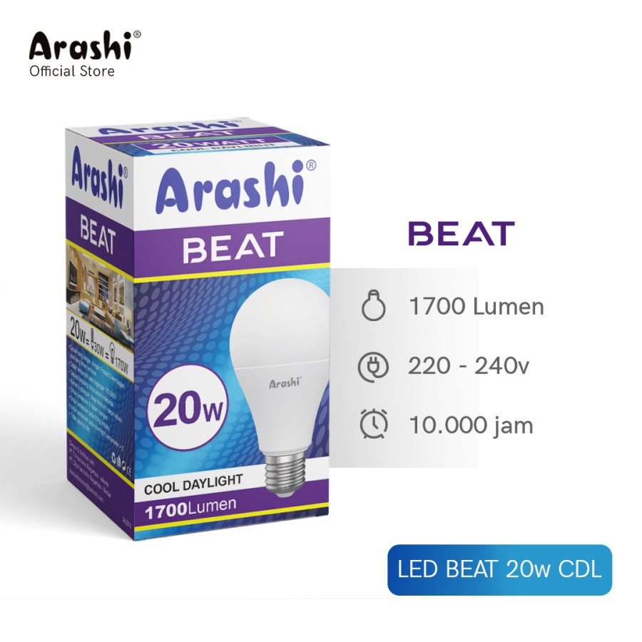 Lampu LED Arashi Beat 20 Watt LED Bulb Putih Murah Terang