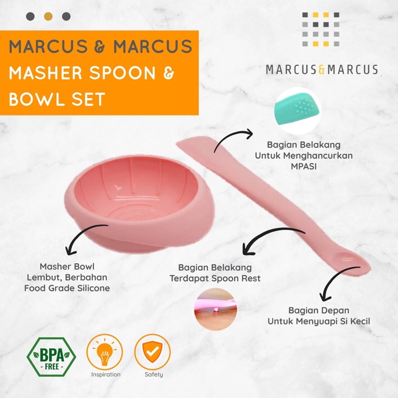 MARCUS &amp; MARCUS MASHER WITH SOFT SPOON &amp; BOWL SET