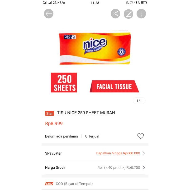 TISU NICE 250 SHEET MURAH. TISU WAJAH FACIAL ORIGINAL LEMBUT.-Nice 250  shet