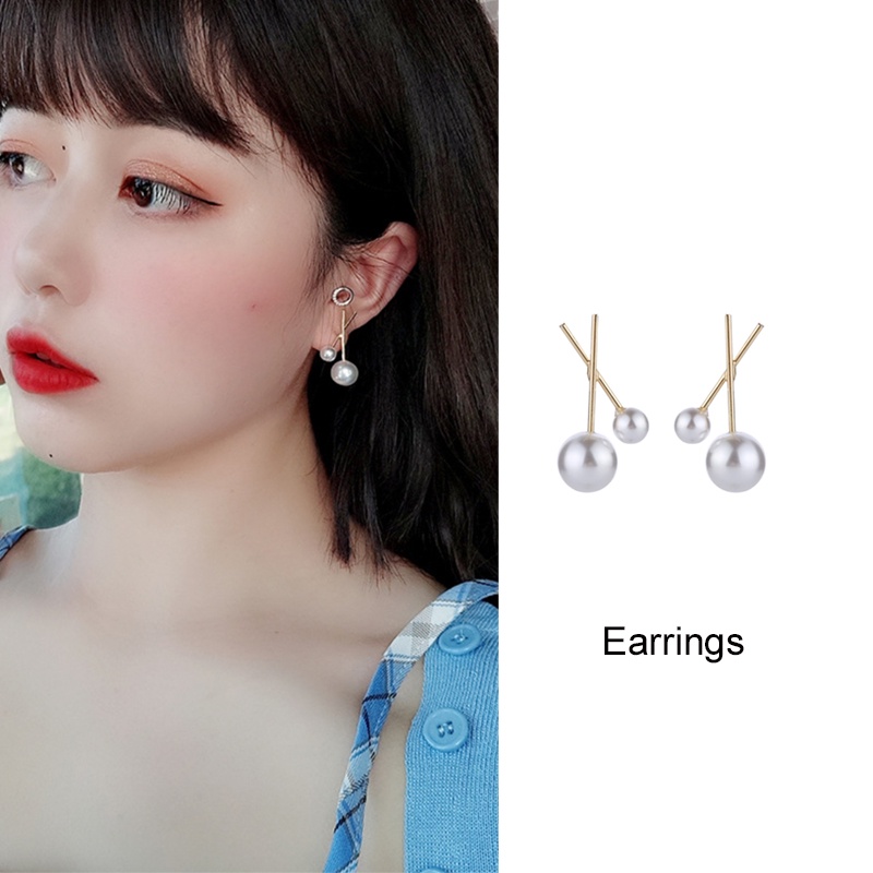 Anting-anting Stud/Klip Telinga Berbentuk Mutiara Bersilang S925Perak Ringkas Berkualiti Korea Style
