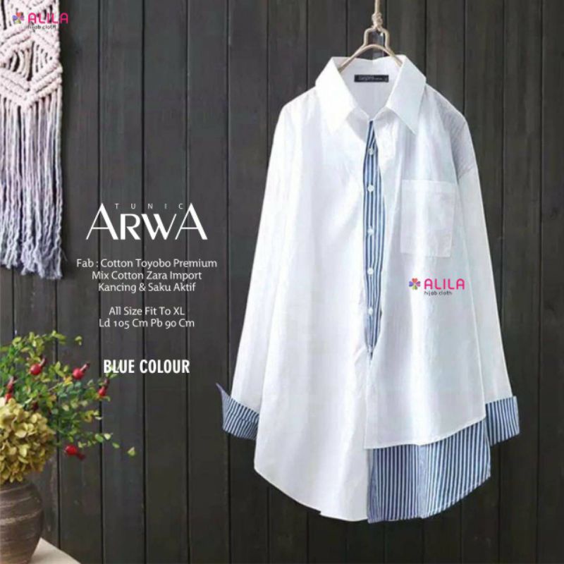 Arwa Tunic Bahan Toyobo Mix Zara Kualitas Import By Alila / Tunik Putih Polos Import Busui & Modis