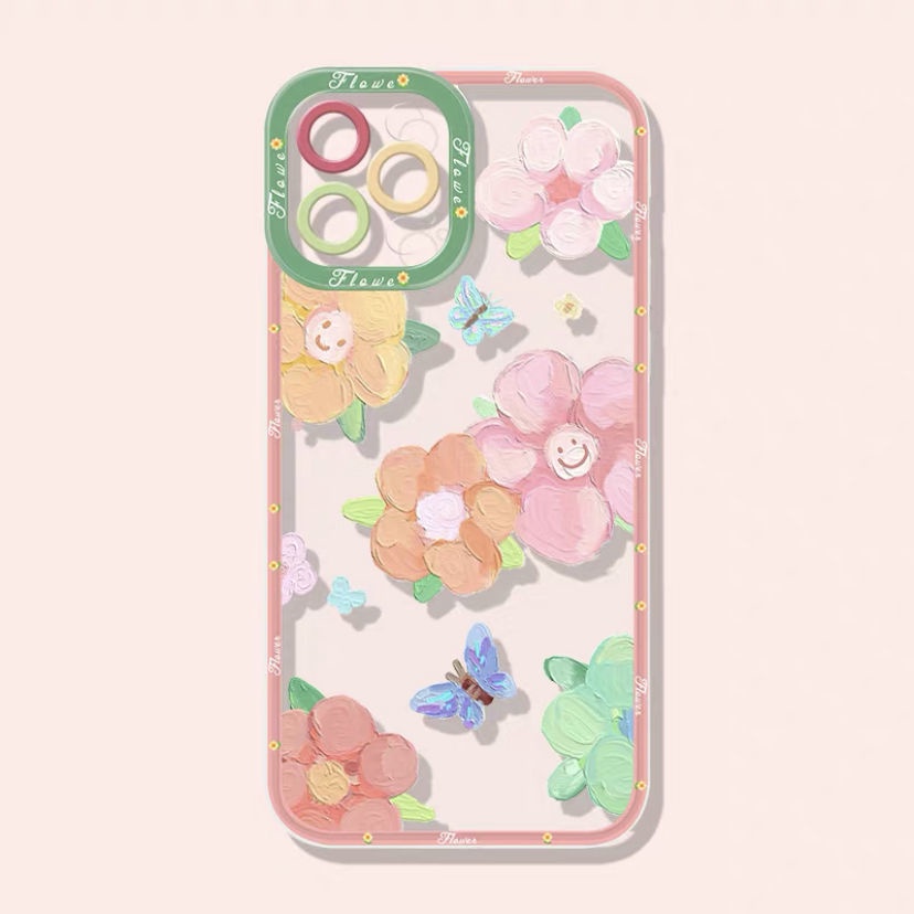 Soft Case Transparan Motif Bunga Untuk IPhone 13 13pro 12promaxSE2 2020 / 11 Pro MAX / 6S / 7 / 8plus / XR