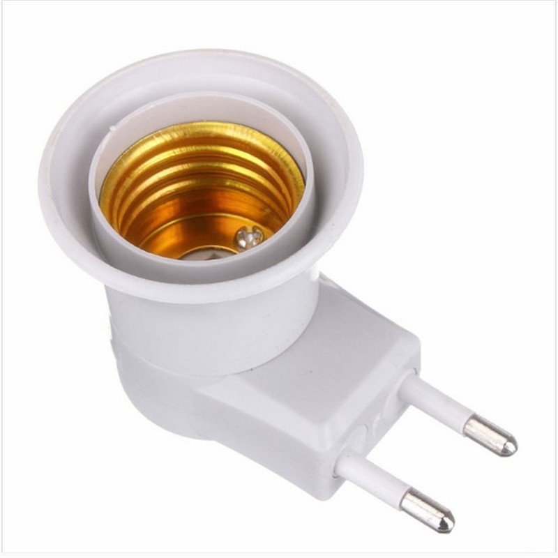 White E27 LED Light Socket To EU Plug Holder/ Adapter Converter ON/OFF For Bulb Lamp