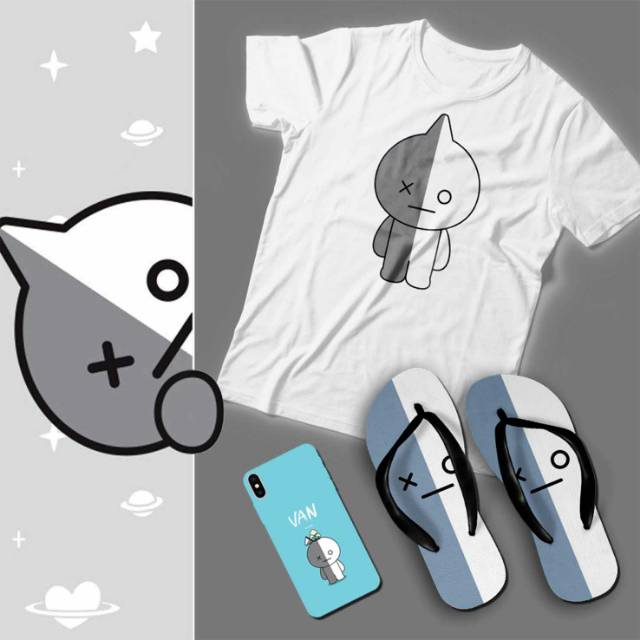 Bt 21 gift set kaos dan sandal tata chimmy cooky van mang rj shooky koya