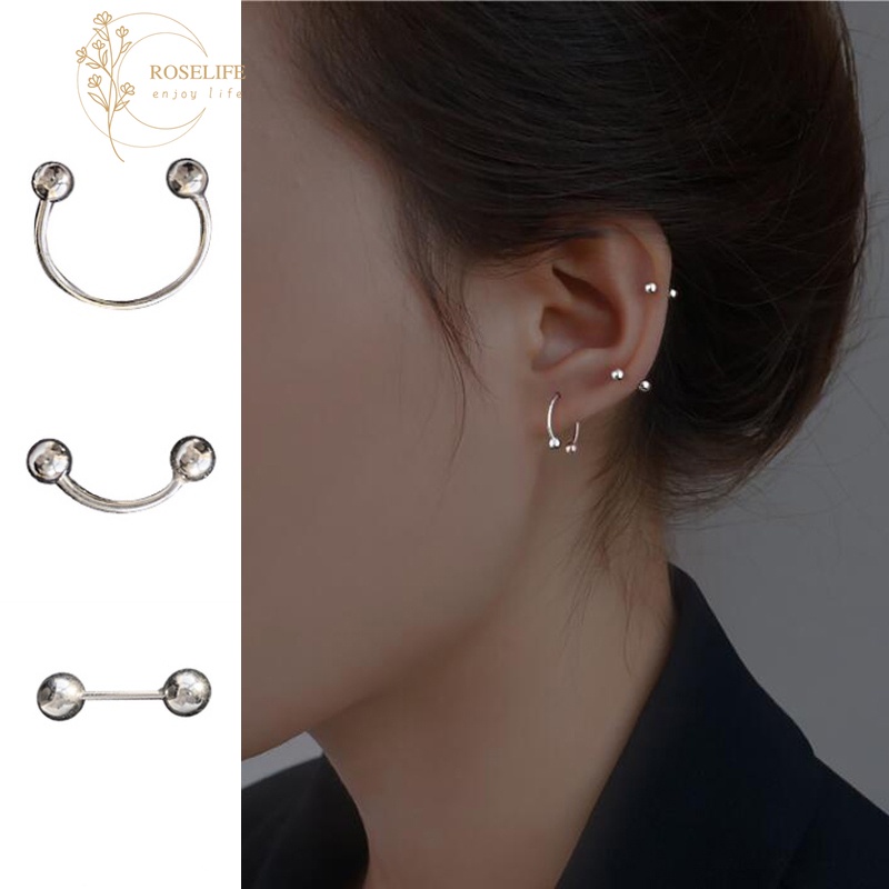 Roselife 1 Pasang Anting Tusuk Bentuk Setengah Lingkaran Bahan Stainless Steel Untuk Pria / Wanita