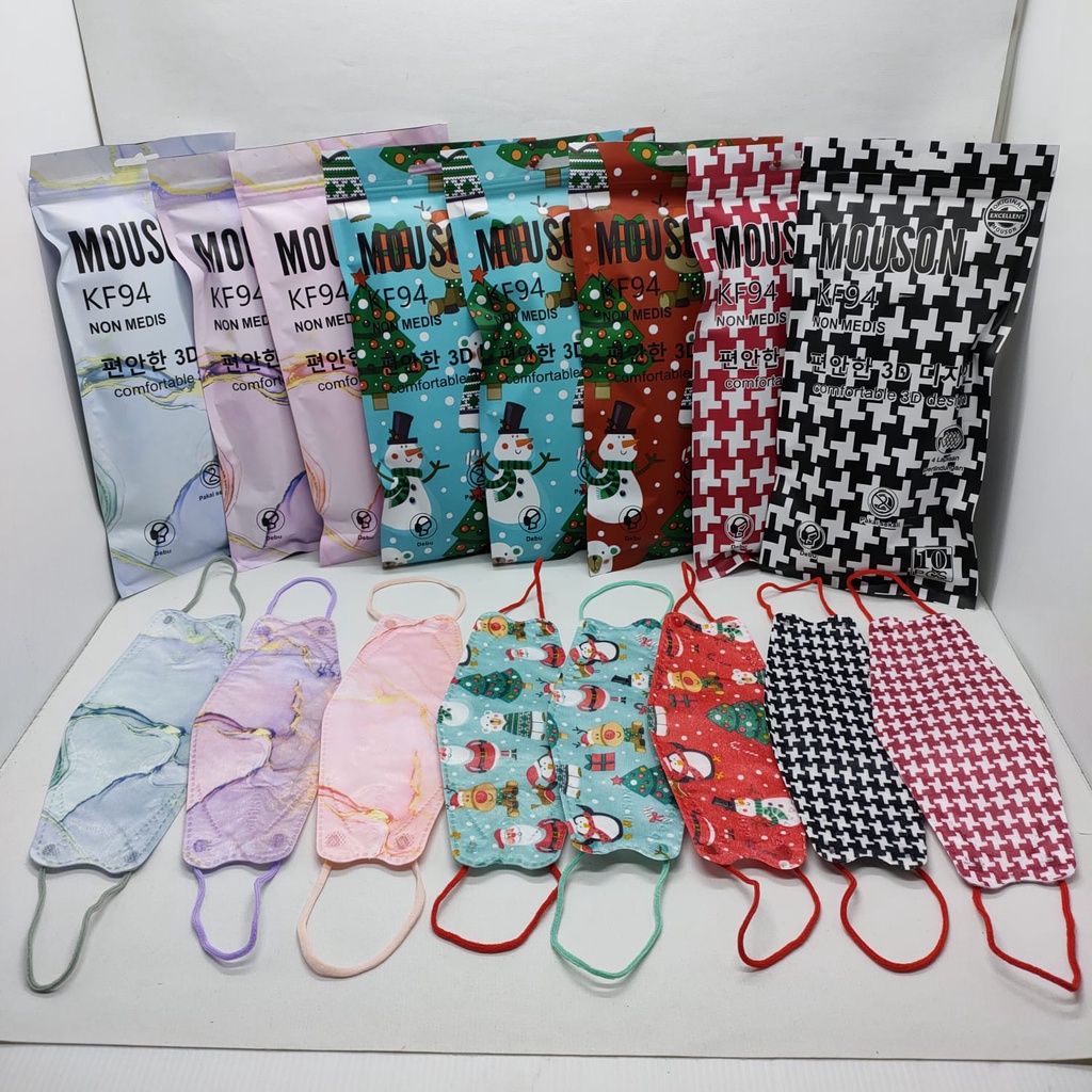 Mouson Masker KF94 Motif / Warna / KF94 Fashion Face Mask Original Pack isi 10 pcs