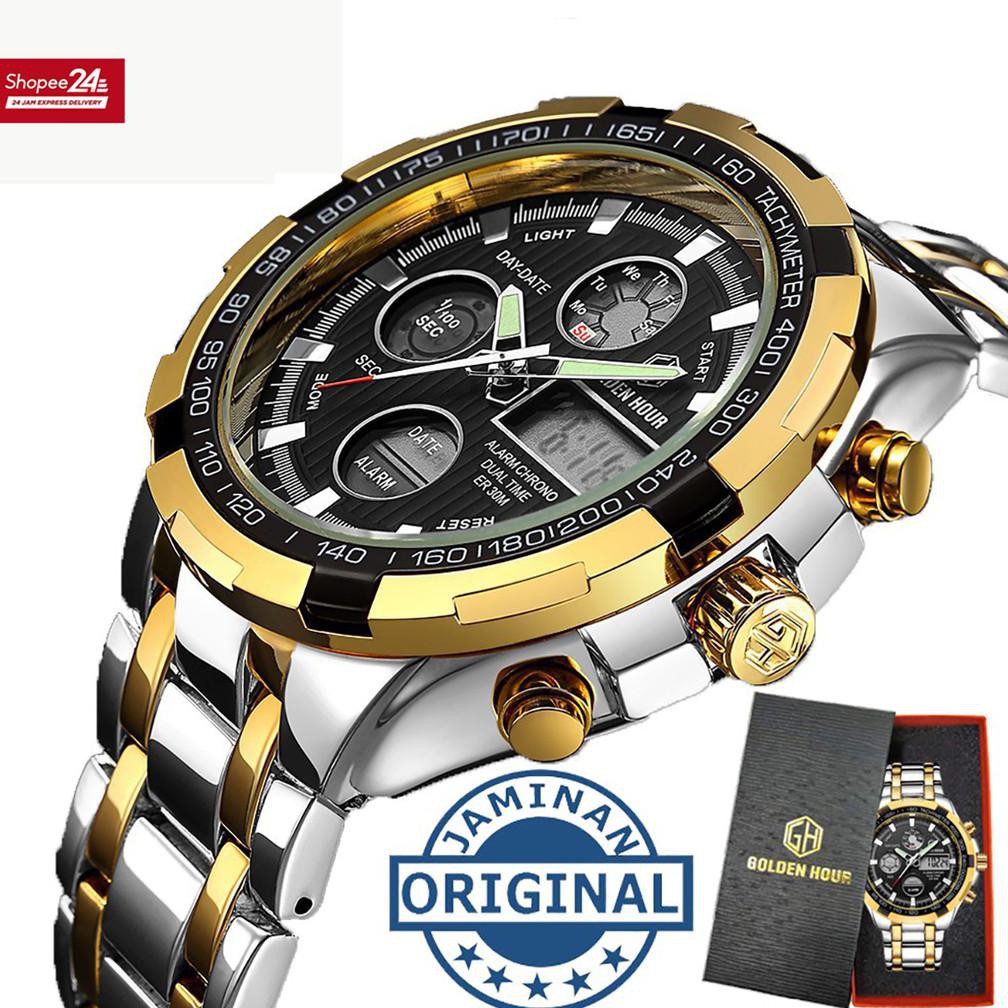 BISA BAYAR DI TEMPAT Jam Tangan Pria GOLDENHOUR 108 30m Tahan Air Desain  Military Model Dual Time