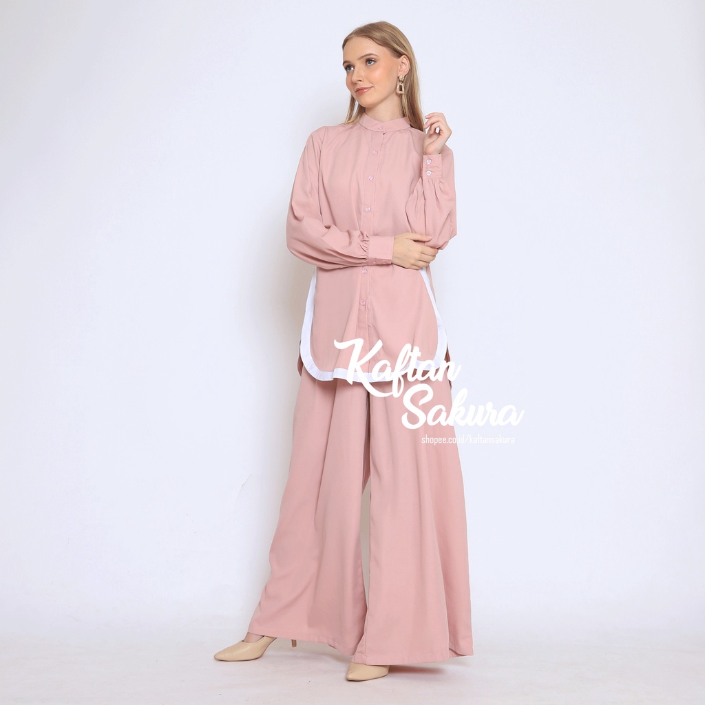 oneset kekinian polos pink dusty , fashion wanita muslim ,  Baju setelan celana kulot  ,Setelan Baju Muslim Wanita Terlaris