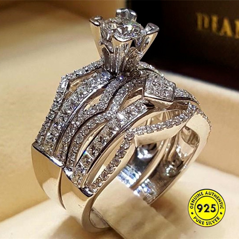 Set Cincin Pernikahan Bahan 925 Silver Untuk Wanita