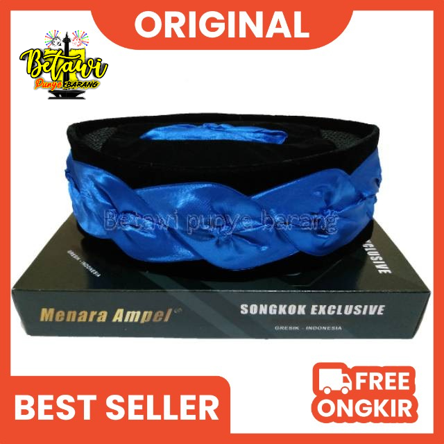 Peci Kopiah Songkok Kembang Kol Betawi Hitam Motif Kembang Biru