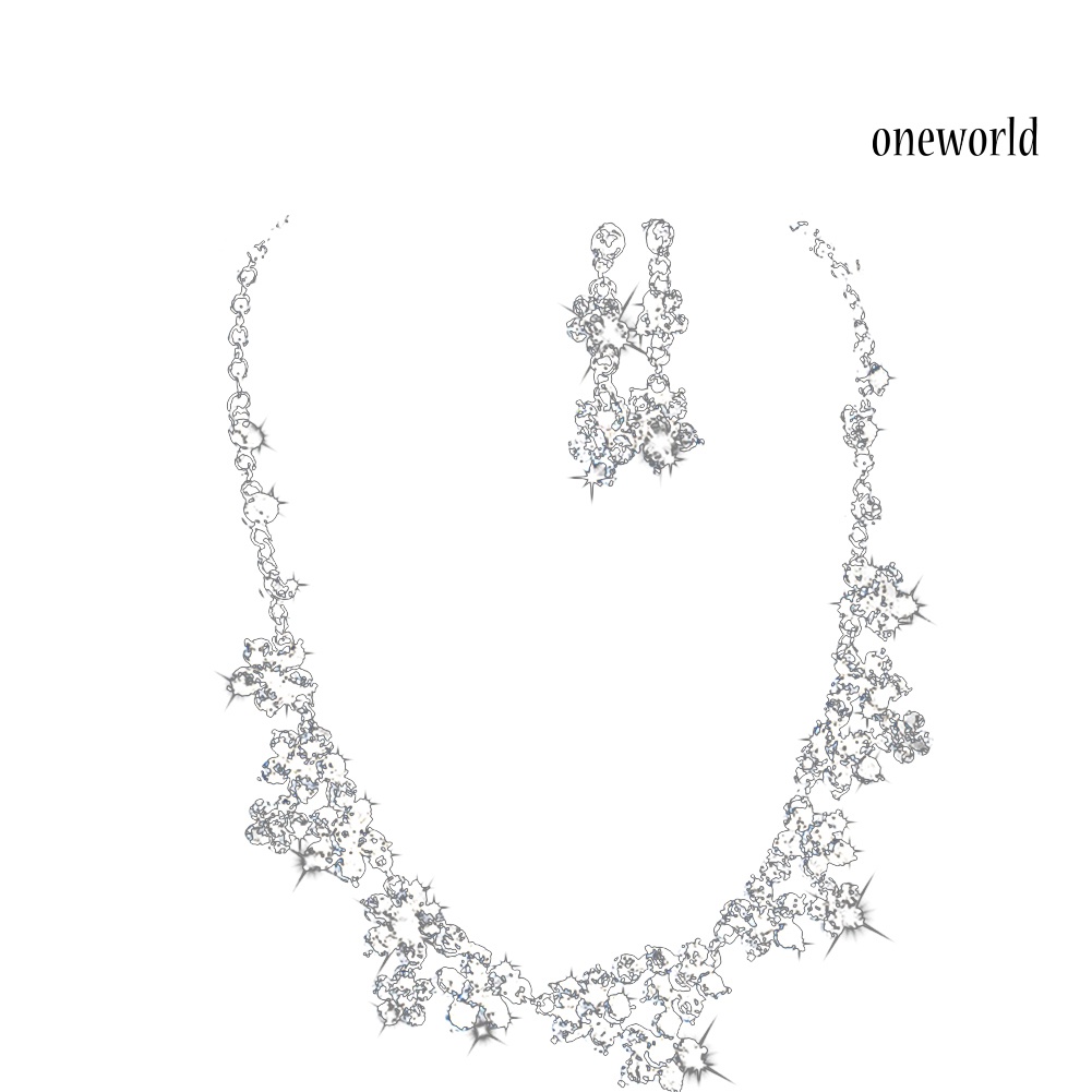 OW@ Luxury Rhinestone Inlaid Necklace Earrings Hair Crown Headwear Bride Jewelry