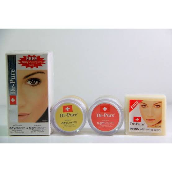 Dr PURE Paket Whitening Cream BPOM Cream Pemutih siang malam Free Sabun Perawatan Wajah