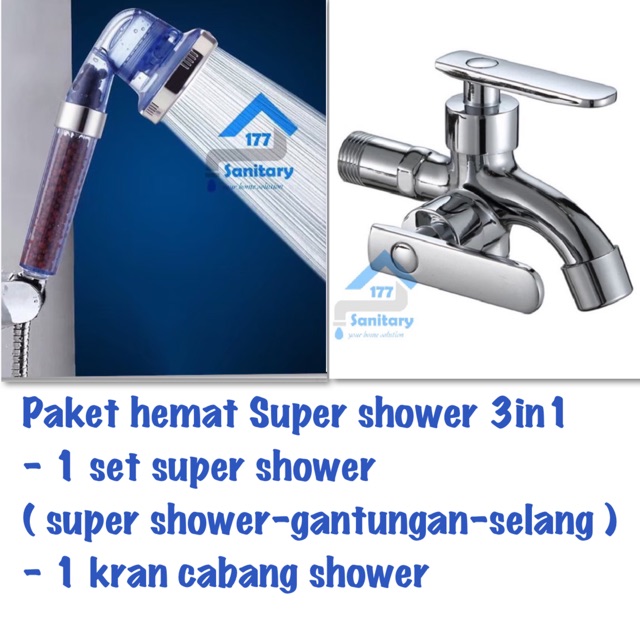 Paket Super Spa Shower mandi Filter Hemat Air BIRU Murah S17DB- Hand Shower Turbo Semprotan high pressure  HandShower