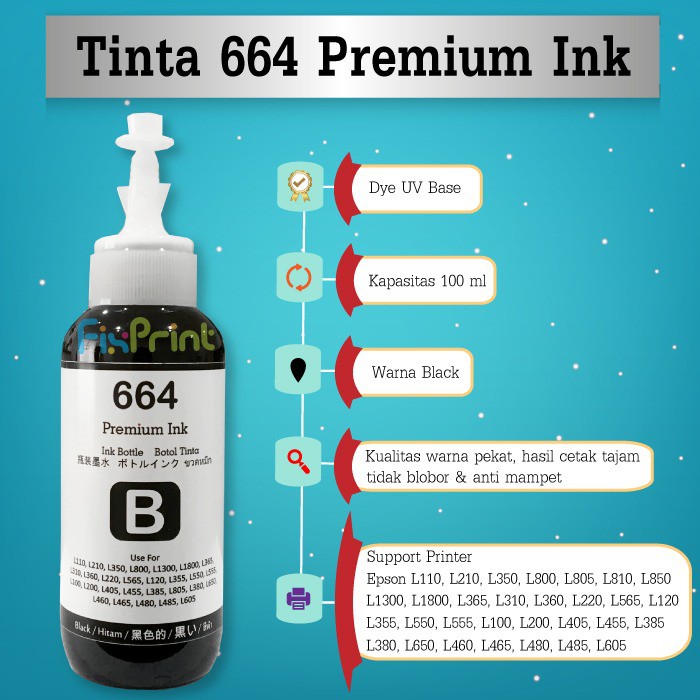 Tinta Premium Ink Epson 100ml Refill Infus T188 Printer L1455 WF-7711 WF-7611 WF-7211 WF-7111 7621