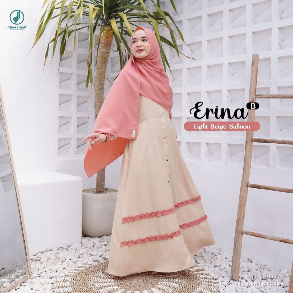 Gamis Dress Erina  ( B ) By Alwa Hijab Terbaru |  Light Beige Salmon | Olly890| Dress Saja | COD | G
