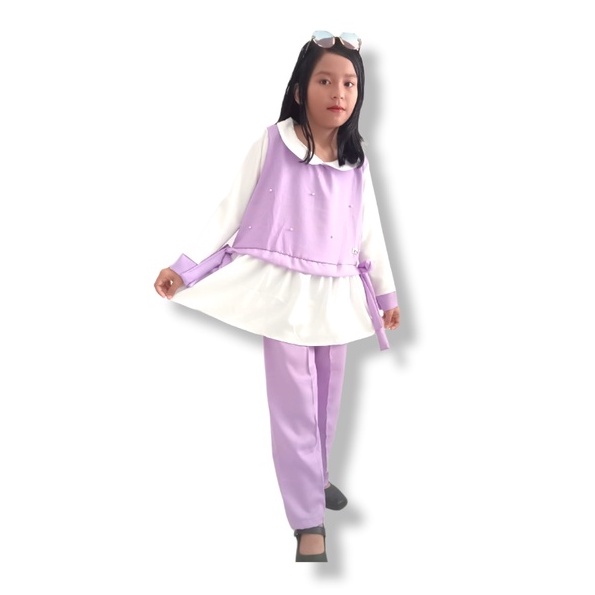 Stelan Kerah  Anak - Stelan Anak Perempuan - Set Gamis Kerah - Baju Muslim - 1-12 tahun