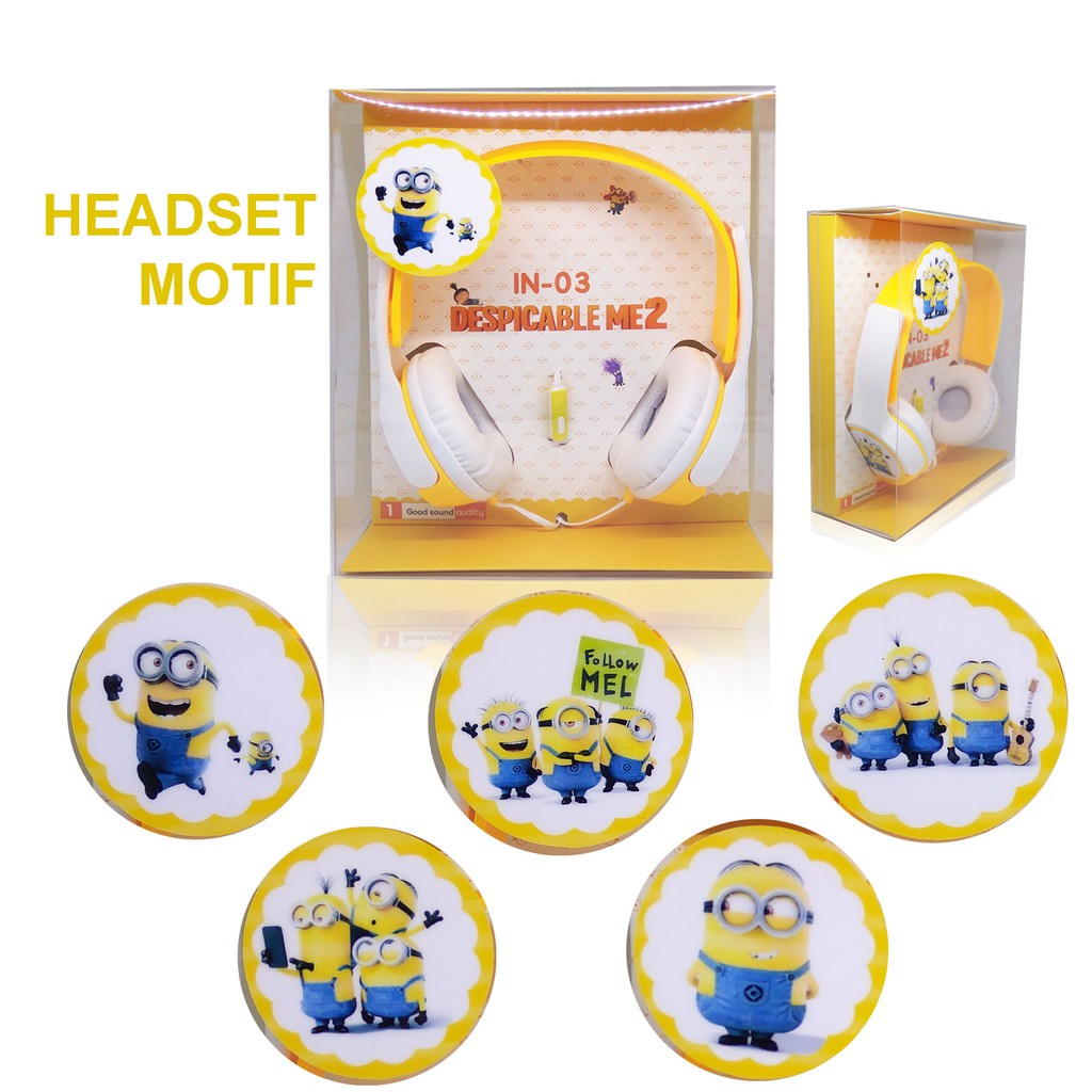 Headphone Headset Cartoon IN Karakter Lucu Anak-anak ExtraBass Build in Mic Headset For Laptop Handphone