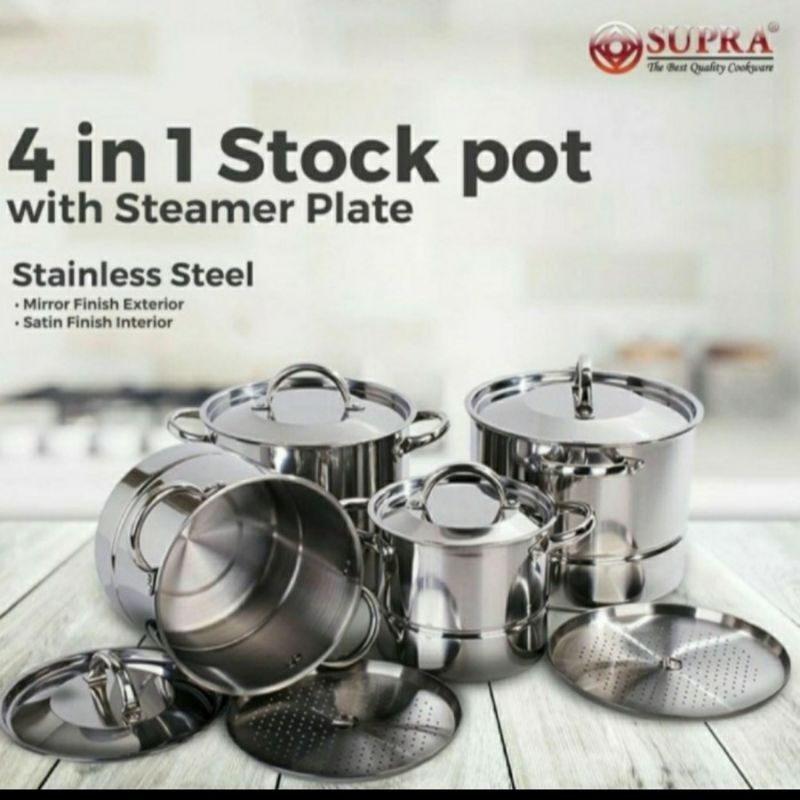 SUPRA Stock Pot 4IN1+Steamer-Non Steamer/Panci Stainless Kukusan SUPRA